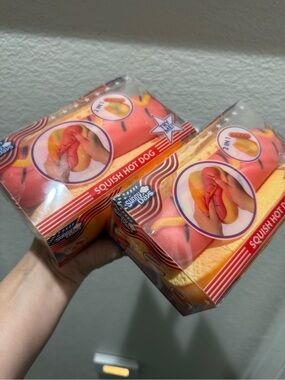 Bundle of 2 Hot Dog Squishy Toy from Sunny Days. 2-in-1 Fidget Bun. 4th of July